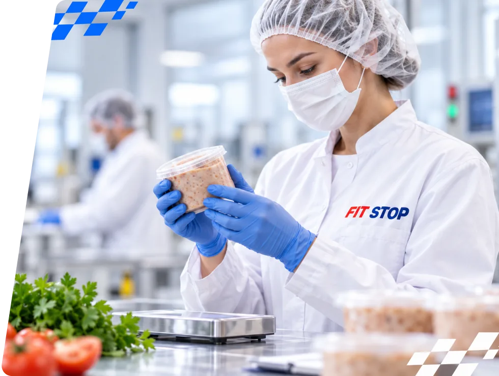 Технолог проверяет паштет Fit Stop на производстве